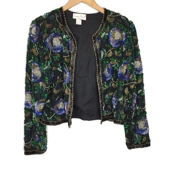 Vintage Jackets & Blazers - 80’s Vintage beaded/sequin silk jacket